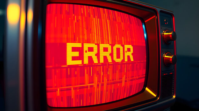 pixelated error message text in a vintage retro tv 