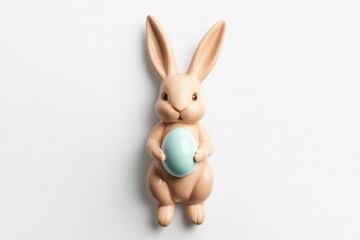 Obraz premium Soft bunny holding pastel egg, symbolizing spring and renewal, m