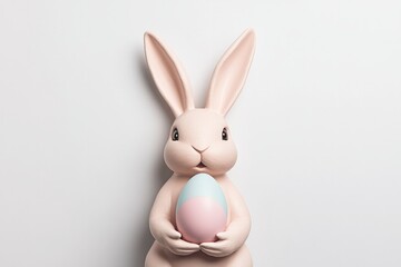Obraz premium Cute pastel bunny holding colorful egg, designed for festive cel