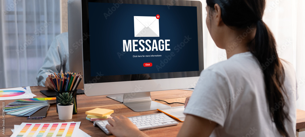 Aufkleber Email notification message showing on computer screen brisk. Digital marketing message information text from business to customer client