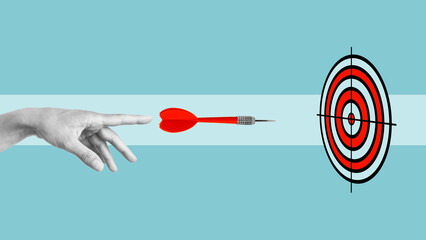 Challenge, Strategy, Focus,Target and objective business targeting concept. The hand throwing a...