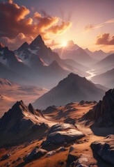 Fototapeta premium Dramatic mountain landscape at sunset with clouds, dolomites, sky