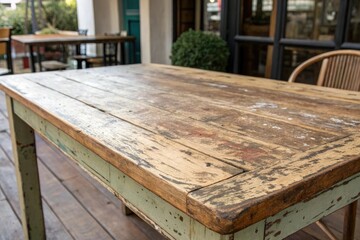 Distressed wooden table top with worn patina, wooden decor, worn surface, aged wood, weathered wood, wooden furniture