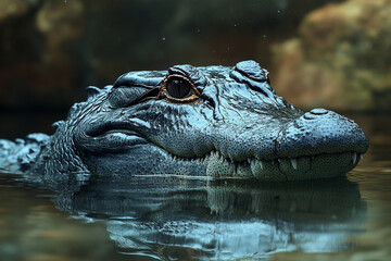 Obraz premium Alligator Head Partially Submerged In Water