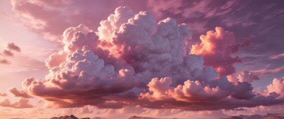 Clouds are tinted with hues of pink and orange , peaceful, atmospheric