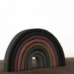 Fototapeta premium Dark Neutral Tones Wooden Rainbow Stacking Toy for Kids Early Childhood Development