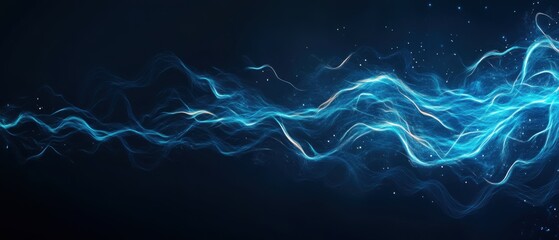 Fototapeta premium Dynamic Electric Blue Waves Flowing on Dark Background with Sparkling Light Effects and Glowing Texture
