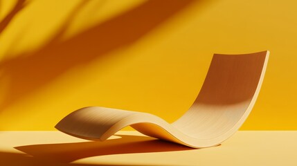 Modern curved lounge chair in a vibrant yellow setting with soft shadows creating depth
