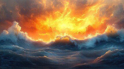 Fototapeta premium A serene seascape featuring gently rolling ocean waves, captured in soft, fluid motion.