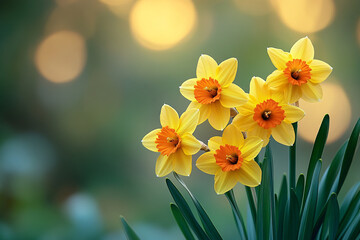 Fototapeta premium Yellow Daffodils Blooming in Soft Light Background
