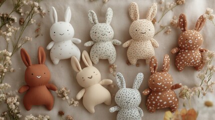 A festive table adorned with various small stuffed animals celebrating the spirit of Easter.