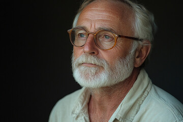 Obraz premium Elderly Man with Glasses Contemplating Life