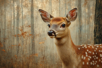 Young Fawn Portrait in Autumnal Woodland Setting