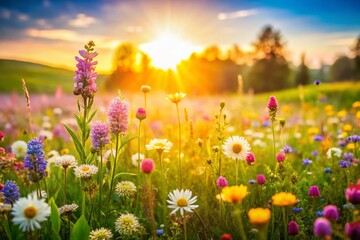 Fototapeta premium Spring Meadow Pattern: Blank White Text Background - Candid Photo Stock Image