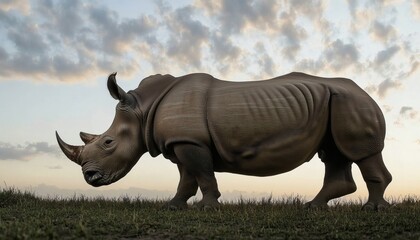 Obraz premium Majestic White Rhinoceros at Sunset