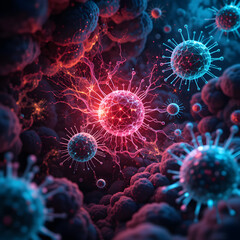 Obraz premium Close-up of viruses for scientific blogs, medical websites, or healthcare-related presentations