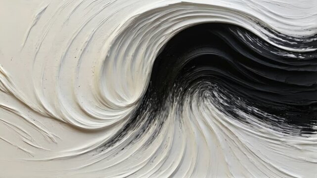 A stunning abstract with dynamic black and white movement.The thick paint texture creates an interesting three-dimensional effect,perfect for creative projects that require a modern and artistic touch