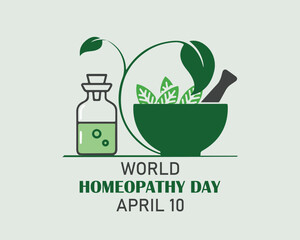 World Homeopathy day is celebrated annually on April 10th. the day is a celebration of both homeopaths and those who have been healed with homeopathy. Vector illustration.