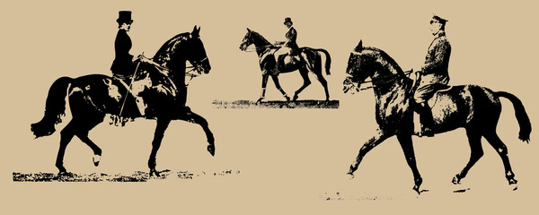 silhouettes isolated, a lady and a gentleman on horseback, opposite each other
