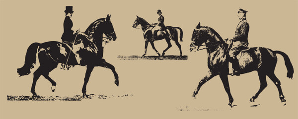 silhouettes isolated, a lady and a gentleman on horseback, opposite each other