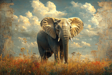 Fototapeta premium Majestic African Elephant in Serengeti Grassland