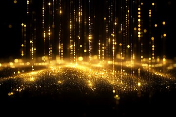 Golden Glitter Rain Falling on Dark Surface