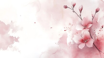 Fototapeta premium Delicate Pink Blossoms Watercolor Painting Artwork