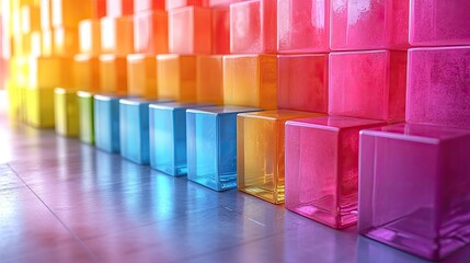 A vibrant arrangement of translucent cubes in a variety of colors,