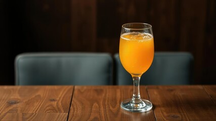 Glass of Fizz and Flavor Sparkling Orange Juice on Wooden Table, refreshing, citrus fruit, wooden table