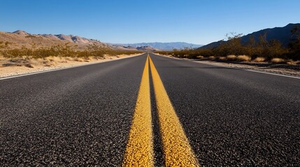 Endless Asphalt Road Through Desert Landscape