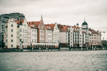 Kaliningrad, Russia, February 2020, Living buildings city landscape, panorama