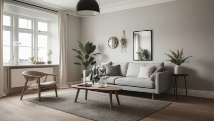 Cozy living room with a comfortable sofa and decorative elements