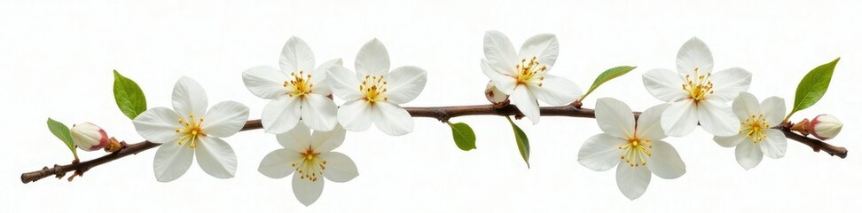 Obraz premium Delicate jasmine flowers in full bloom on a white background, isolated, garden, branch
