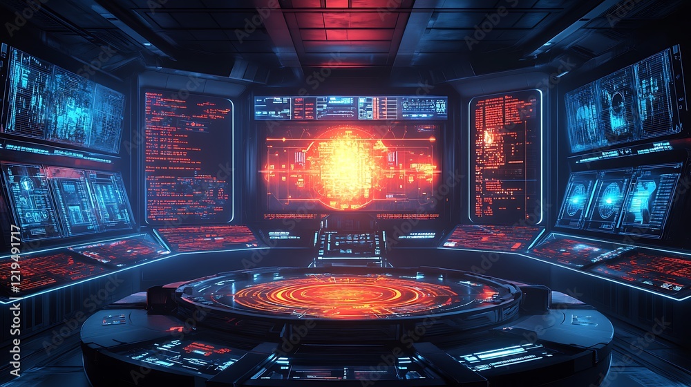 Poster a futuristic background featuring a holographic interface with floating data points and graphs, set 