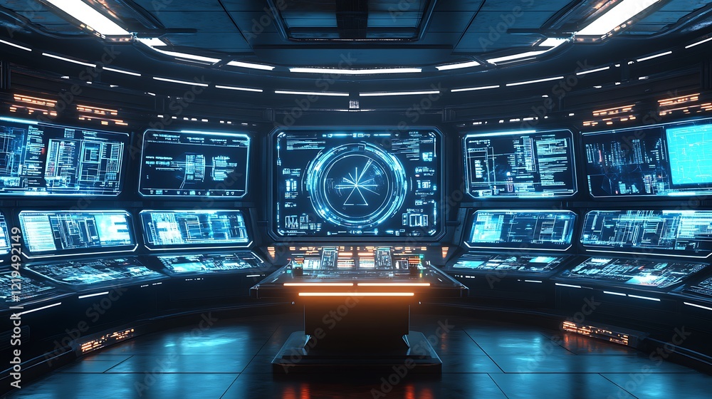 Poster a futuristic background featuring a holographic interface with floating data points and graphs, set 