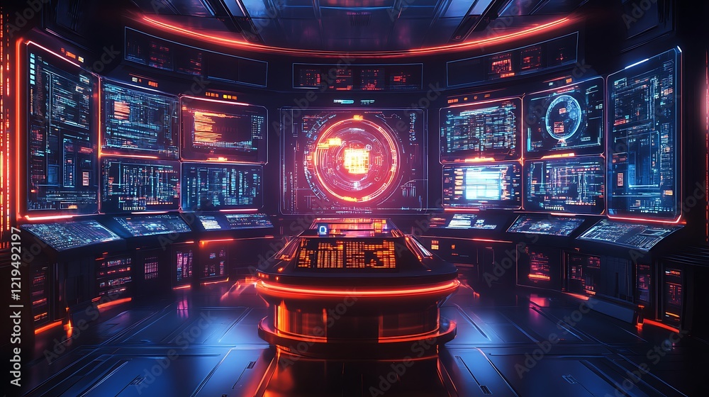 Poster a futuristic background featuring a holographic interface with floating data points and graphs, set 