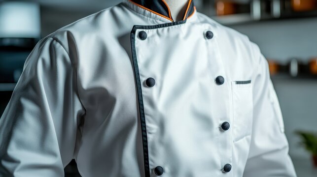 A chef adorned in a crisp white uniform stands ready for action in a contemporary kitchen, symbolizing innovation and high standards in culinary practices.