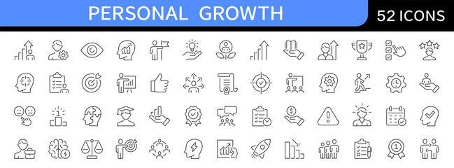 Personal growth thin line icons set. Development symbol. Editable stroke. Vector