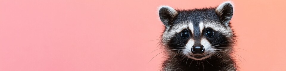 Obraz premium adorable racoon against a pastel pink background. Perfect for playful, creative, and humorous designs or advertising concepts
