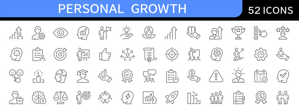 Personal growth thin line icons set. Development symbol. Editable stroke. Vector