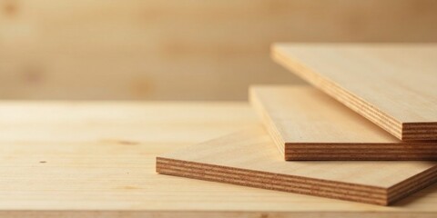 Close-up view of layered wood sheets showcasing natural grain and texture on a light wood surface