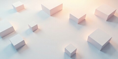 Obraz premium Abstract Composition of White Cubes on a Soft Surface, Featuring Subtle Light and Shadow Interactions