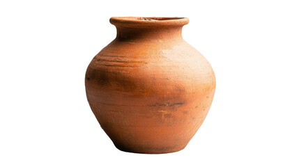 A rustic clay pot with a rounded shape, showcasing traditional craftsmanship. transparent background