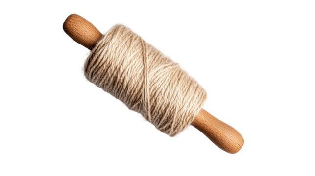 A rustic wooden rolling pin wrapped in twine, perfect for baking enthusiasts. transparent background