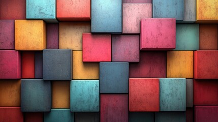 A vibrant, horizontal arrangement of stacked boxes in various pastel and bright colors,