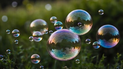 soap bubbles floating in the air