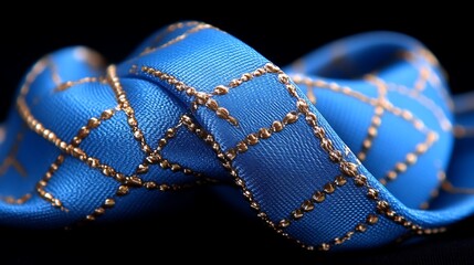 Fototapeta premium Blue Silk Tie with Gold Geometric Design