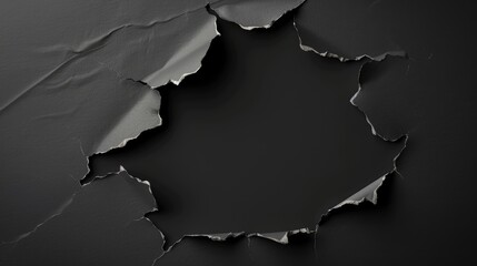 Dark torn paper effect with jagged edges on dark background, abstract frame