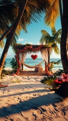 Fototapeta premium Romantic Beach Wedding Setup at Sunset