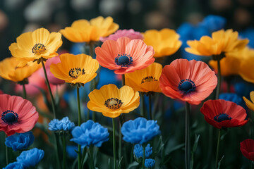 Obraz premium Vibrant colorful flowers bloom in a garden setting